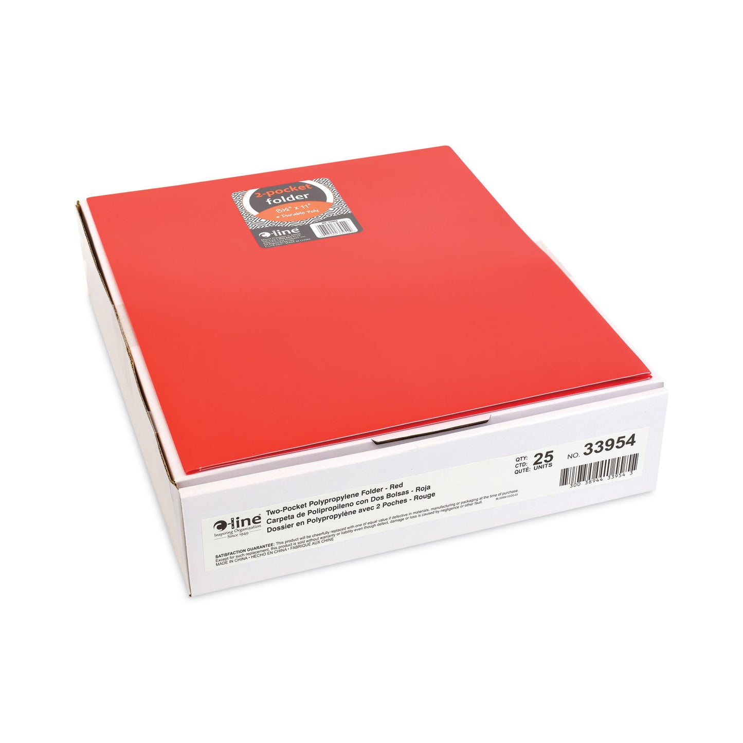 C-Line Two-Pocket Heavyweight Poly Portfolio Folder, 11 x 8.5, Red, 25/Box (33954BX)