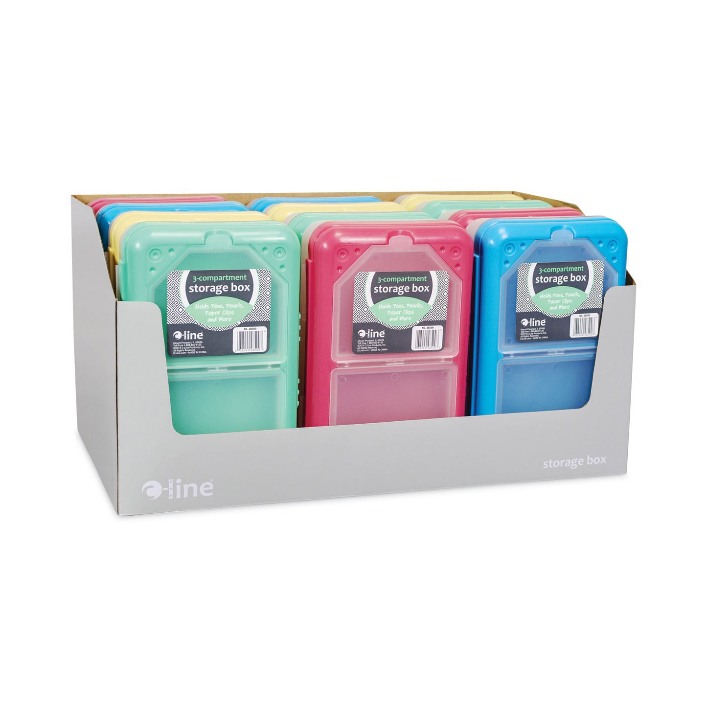 C-Line Storage Box, 5.43 x 8.25 x 2.43, Seafoam Green, Seaside Blue, Sunset Red, Sunny Yellow, 12/Carton (48500DS)