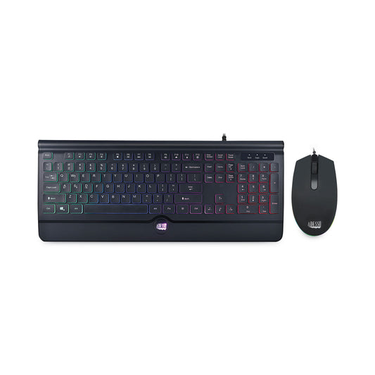 Adesso Backlit Gaming Keyboard and Mouse Combo, USB, Black (AKB137CB)