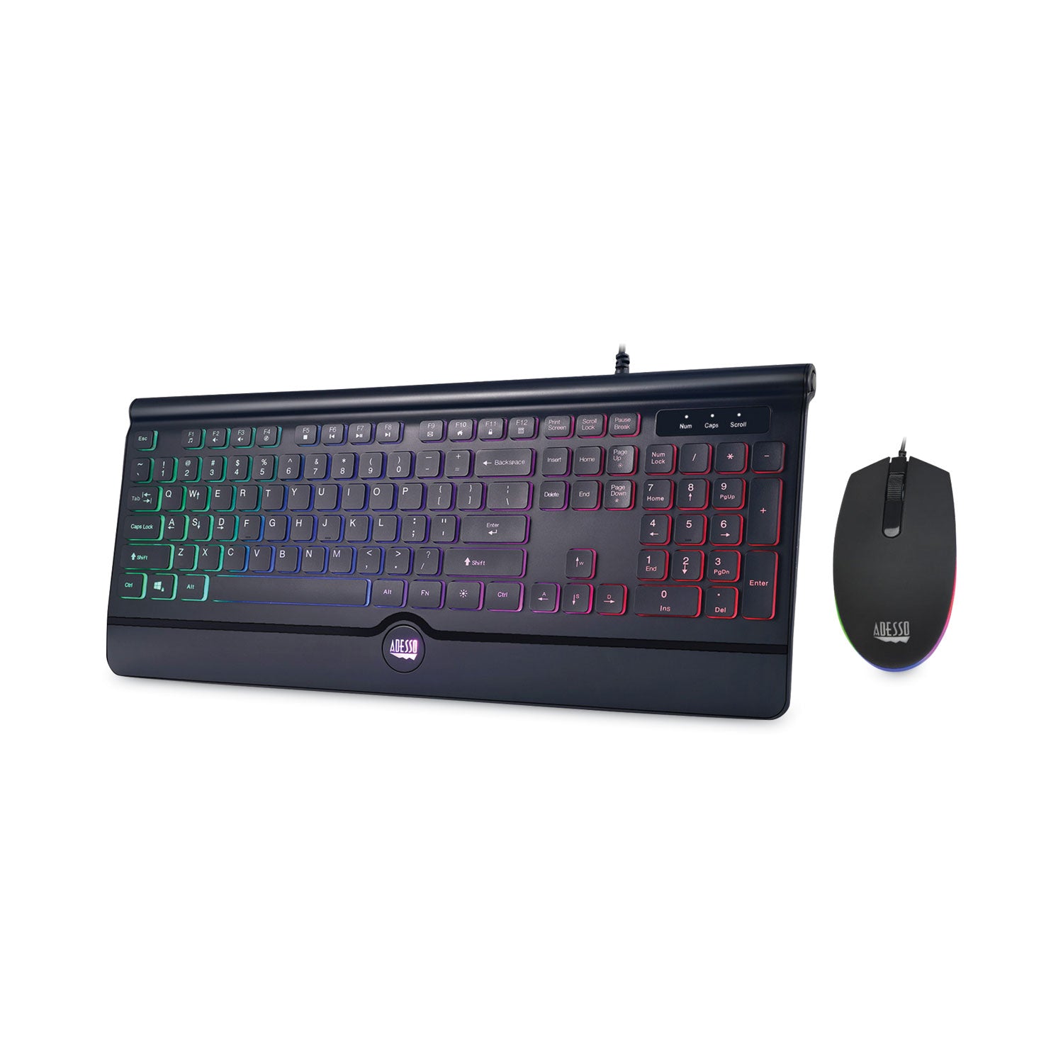 Adesso Backlit Gaming Keyboard and Mouse Combo, USB, Black (AKB137CB)