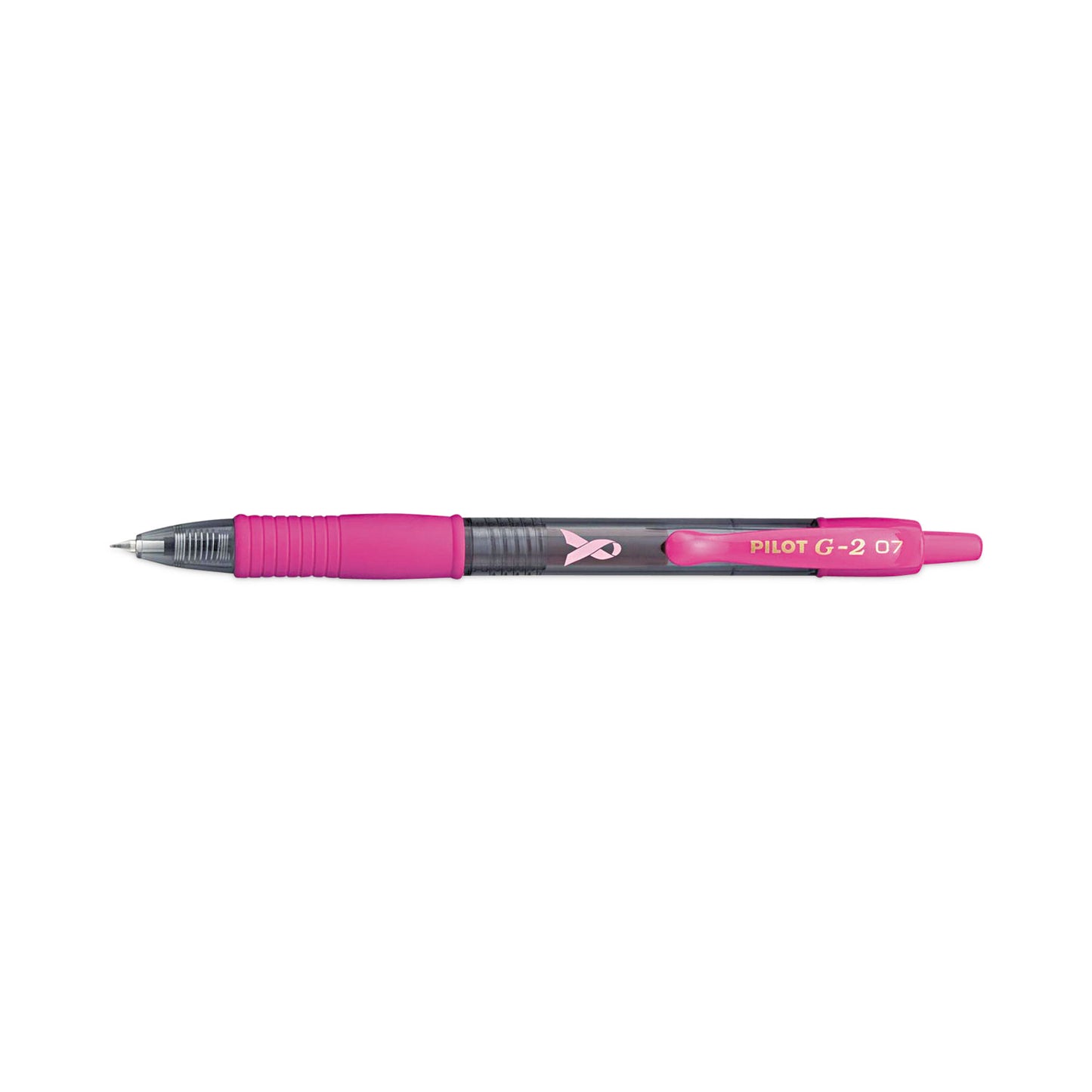 Pilot G2 Premium Breast Cancer Awareness Gel Pen, Retractable, Fine 0.7 mm, Black Ink, Smoke/Pink Barrel, Dozen (31332)