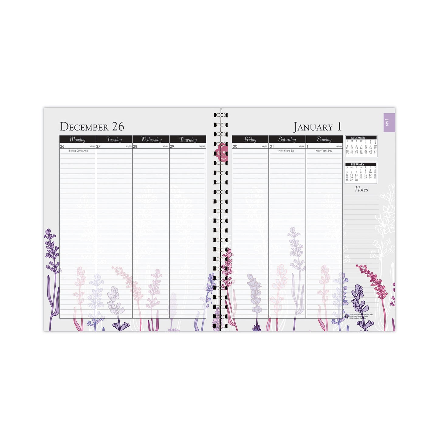 House of Doolittle Recycled WildFlower Weekly/Monthly Planner, WildFlower Artwork, 11 x 8.5, Gray/White/Purple Cover, 12-Month (Jan-Dec): 2025 (28774)