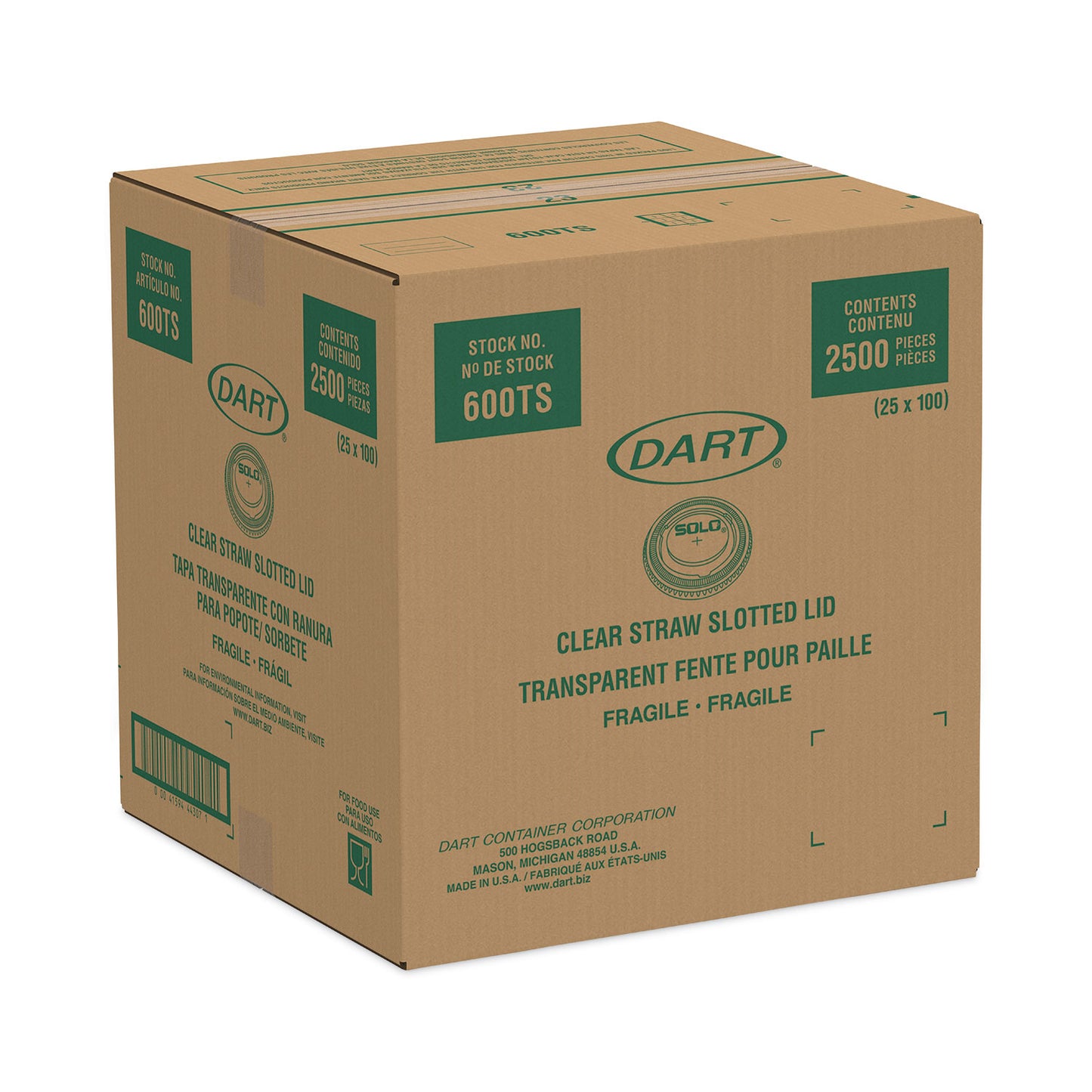 SOLO Straw-Slot Cold Cup Lids, Fits 10 oz Cups, Clear, 100 Pack, 25 Packs/Carton (600TS)