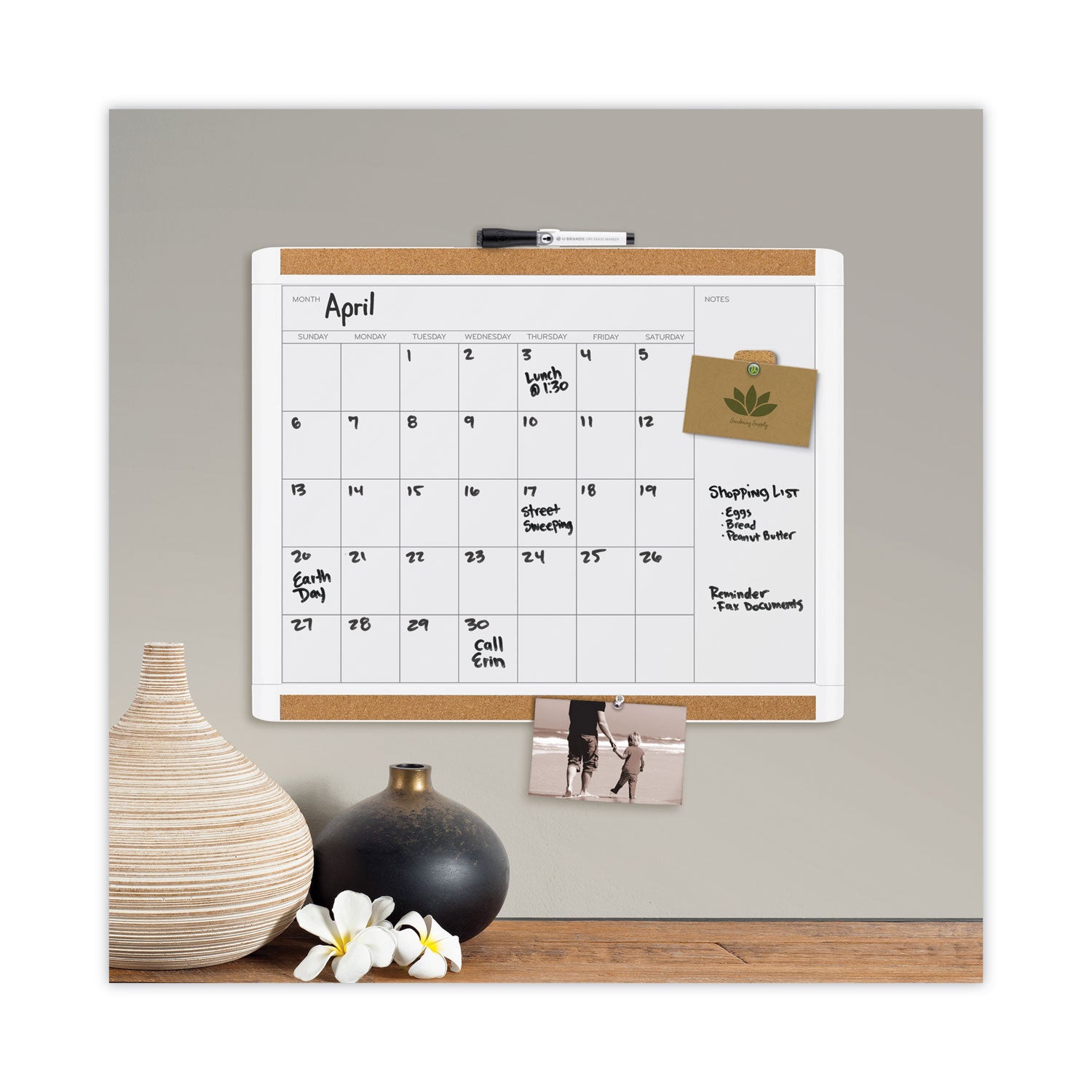 U Brands PINIT Magnetic Dry Erase Calendar with Plastic Frame, One-Month, 20 x 16, White Surface, White Plastic Frame (437U0001)