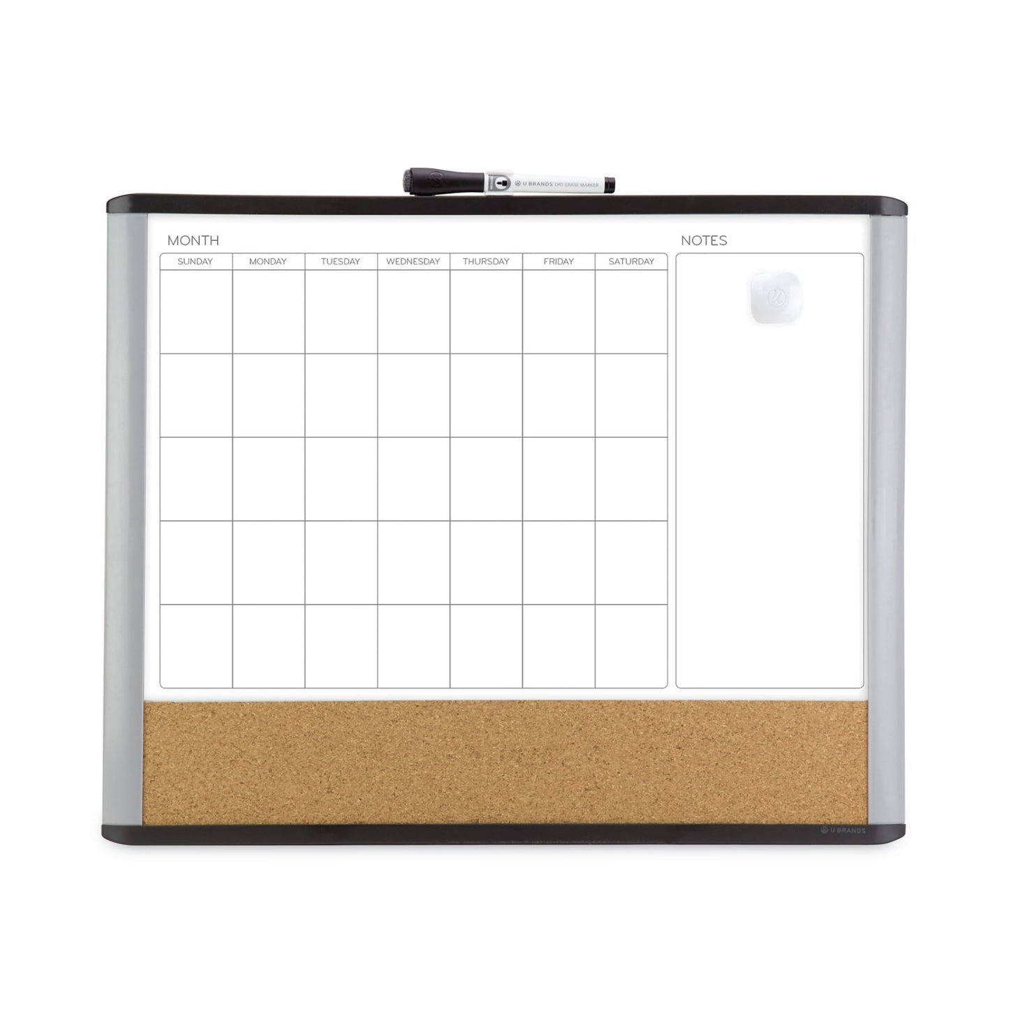 U Brands 3N1 Magnetic Mod Dry Erase Board, Monthly Calendar, 20 x 16, White Surface, Gray/Black Plastic Frame (388U0001)