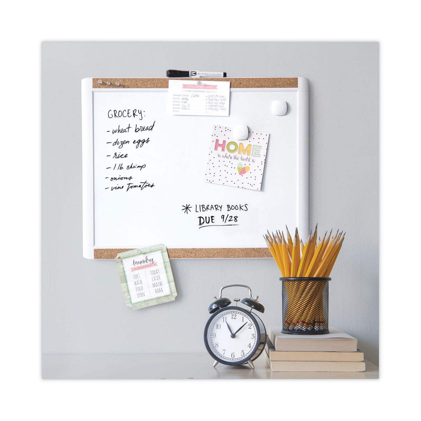 U Brands PINIT Magnetic Dry Erase Board with Plastic Frame, 20 x 16, White Surface, White Plastic Frame (428U0001)