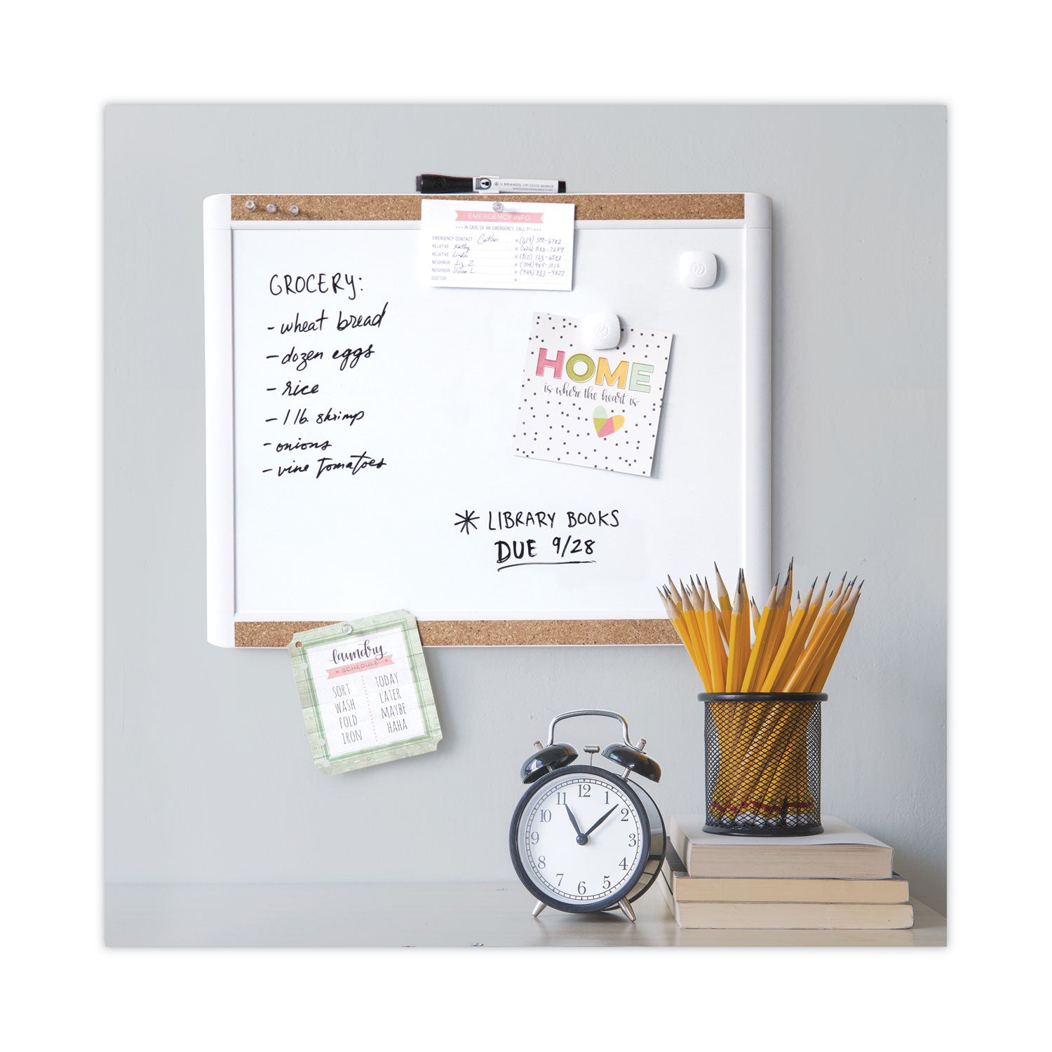U Brands PINIT Magnetic Dry Erase Board with Plastic Frame, 20 x 16, White Surface, White Plastic Frame (428U0001)