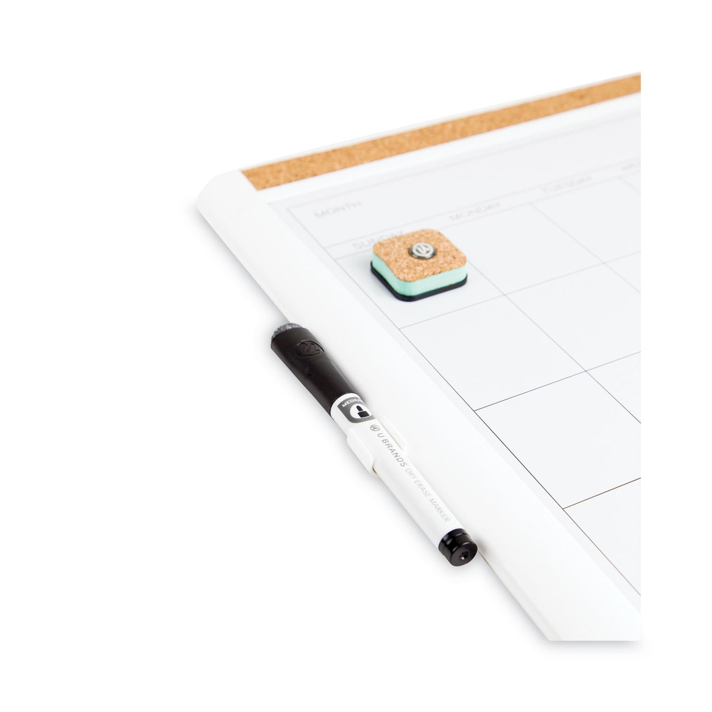 U Brands PINIT Magnetic Dry Erase Calendar with Plastic Frame, One-Month, 20 x 16, White Surface, White Plastic Frame (437U0001)