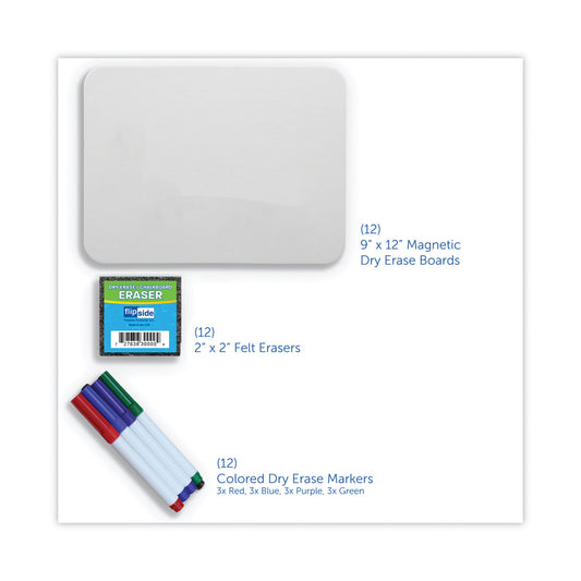 Flipside Magnetic Dry Erase Board Set, 12 x 9, White Surface, 12/Pack (31004)