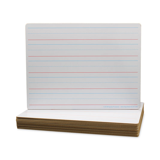 Flipside Two-Sided Red and Blue Ruled Dry Erase Board, 12 x 9, Ruled White Front/Unruled White Back, 12/Pack (10134)