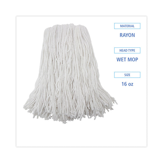 Boardwalk Premium Cut-End Wet Mop Heads, Rayon, 16oz, White, 12/Carton (216RCT)