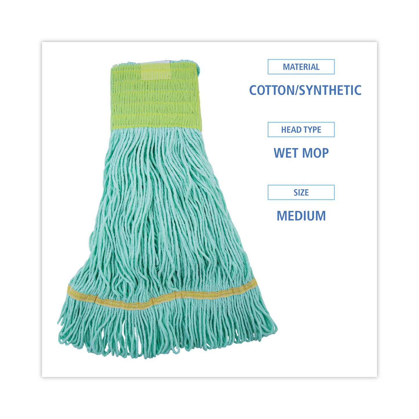 Boardwalk EcoMop Looped-End Mop Head, Recycled Fibers, Medium Size, Green (1200MEA)