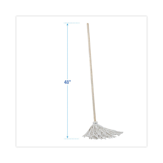 Boardwalk Handle/Deck Mops, #12 White Cotton Head, 48" Natural Wood Handle, 6/Pack (112C)