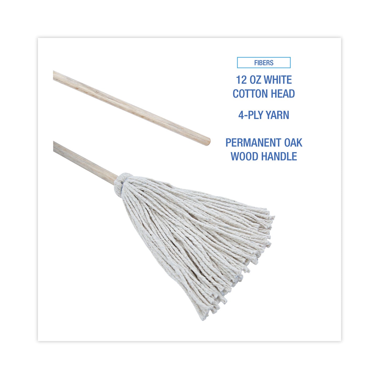 Boardwalk Handle/Deck Mops, #12 White Cotton Head, 48" Natural Wood Handle, 6/Pack (112C)