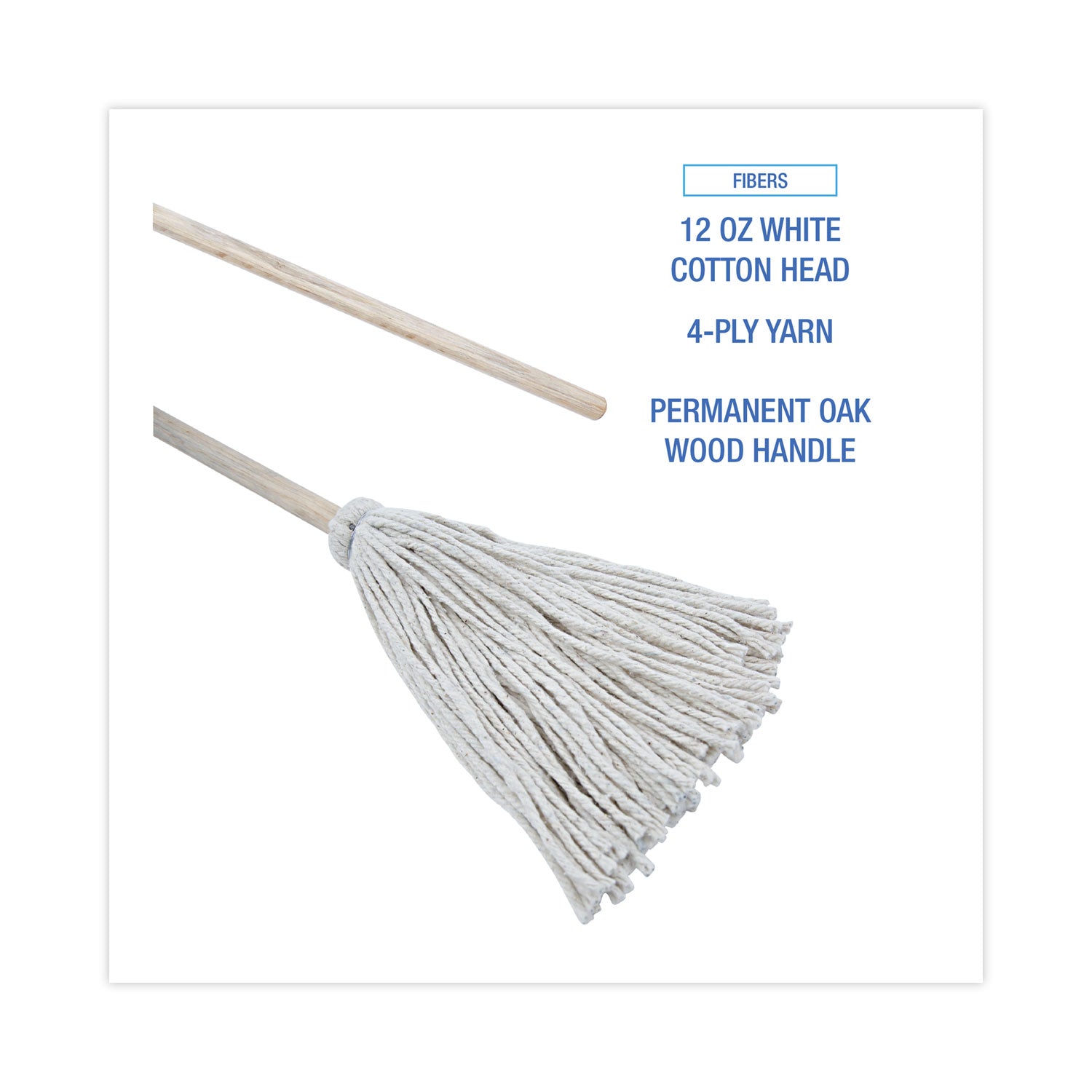 Boardwalk Handle/Deck Mops, #12 White Cotton Head, 48" Natural Wood Handle, 6/Pack (112C)