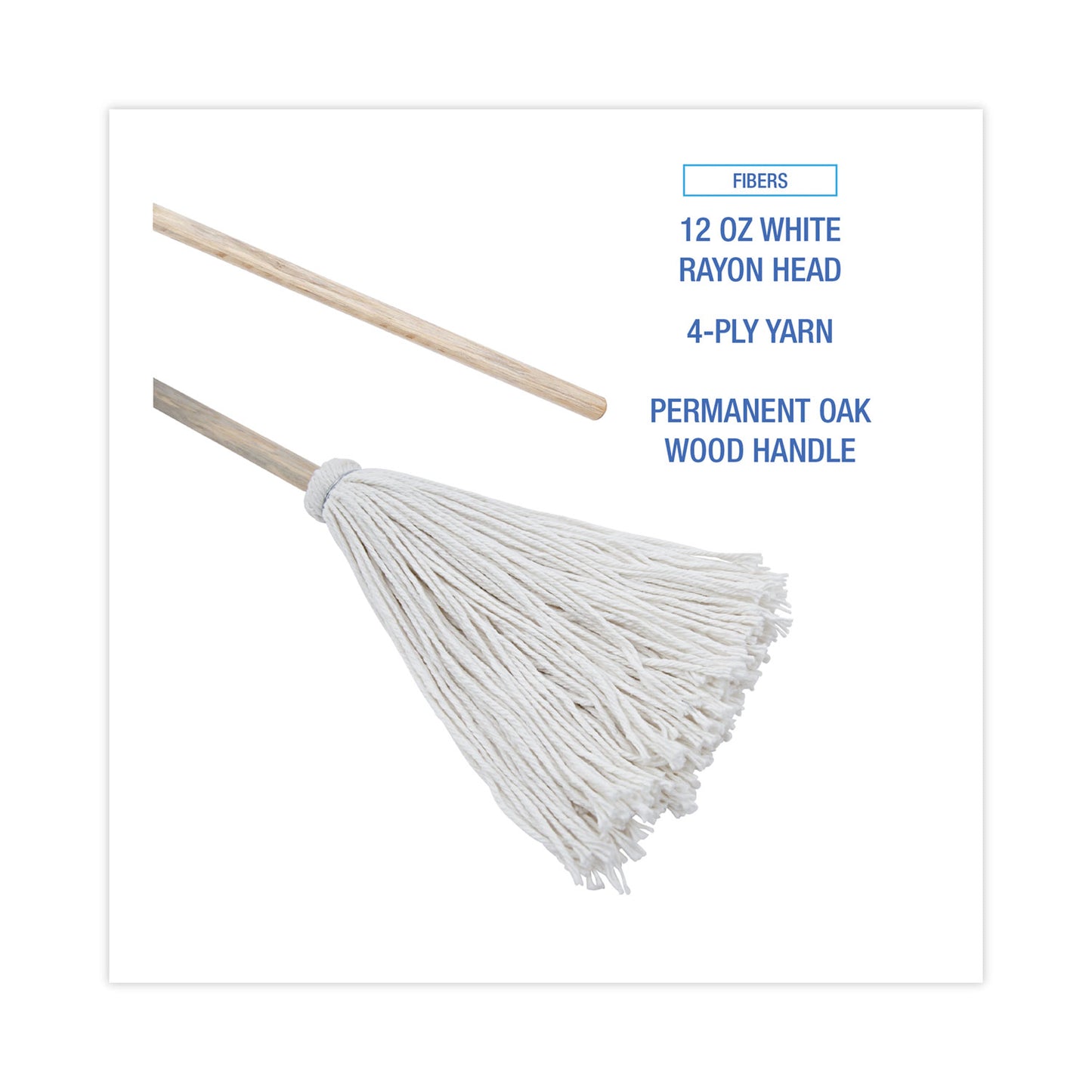 Boardwalk Handle/Deck Mops, #12 White Rayon Head, 48" Natural Wood Handle, 6/Pack (112R)