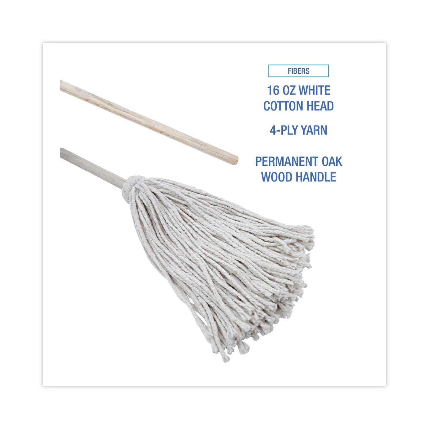 Boardwalk Handle/Deck Mops, #16 White Cotton Head, 48" Natural Wood Handle (116C)
