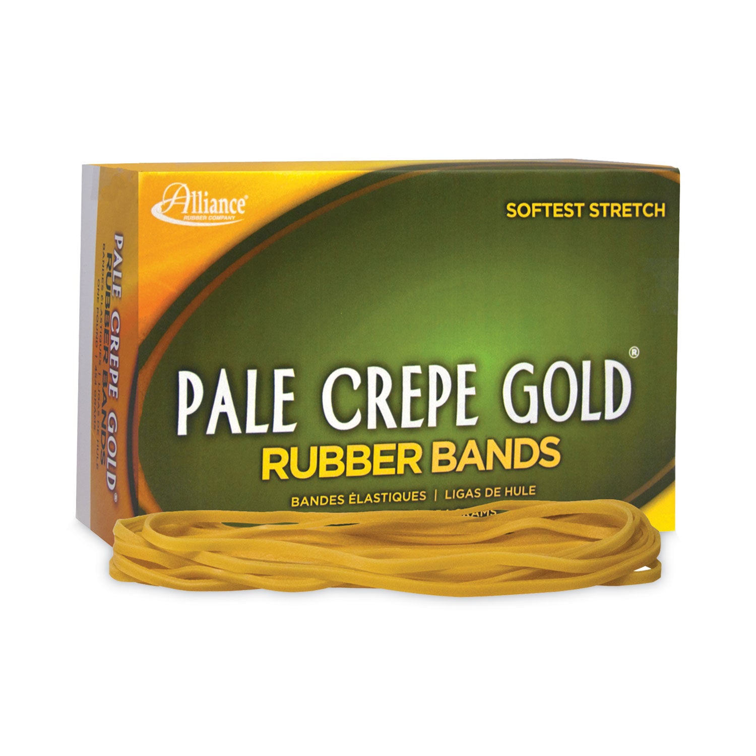 Alliance Pale Crepe Gold Rubber Bands, Size 117B, 0.06" Gauge, Golden Crepe, 1 lb Box, 300/Box (21405)