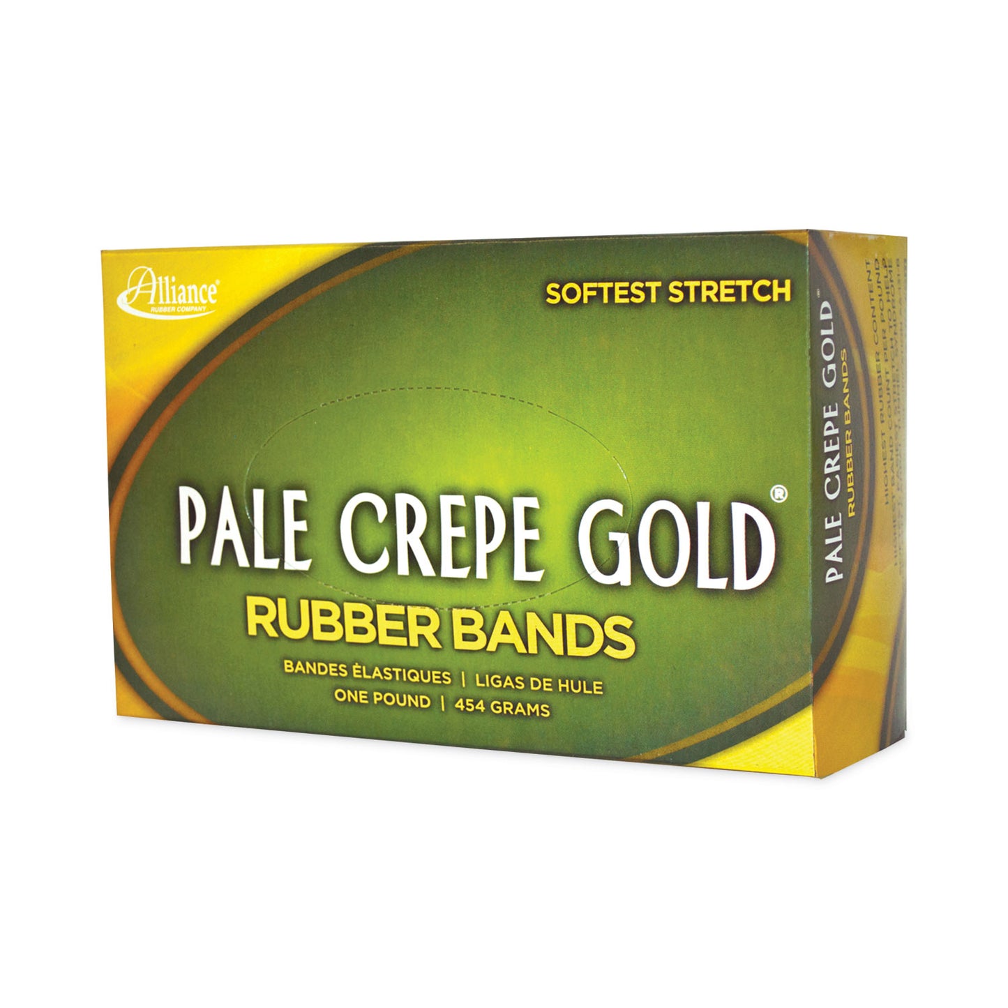 Alliance Pale Crepe Gold Rubber Bands, Size 19, 0.04" Gauge, Golden Crepe, 1 lb Box, 1,890/Box (20195)