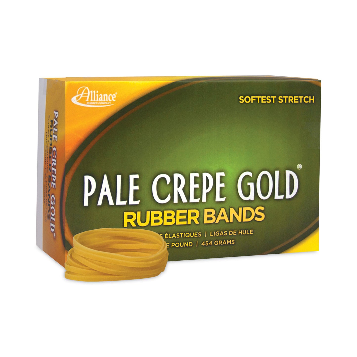 Alliance Pale Crepe Gold Rubber Bands, Size 32, 0.04" Gauge, Golden Crepe, 1 lb Box, 1,100/Box (20325)