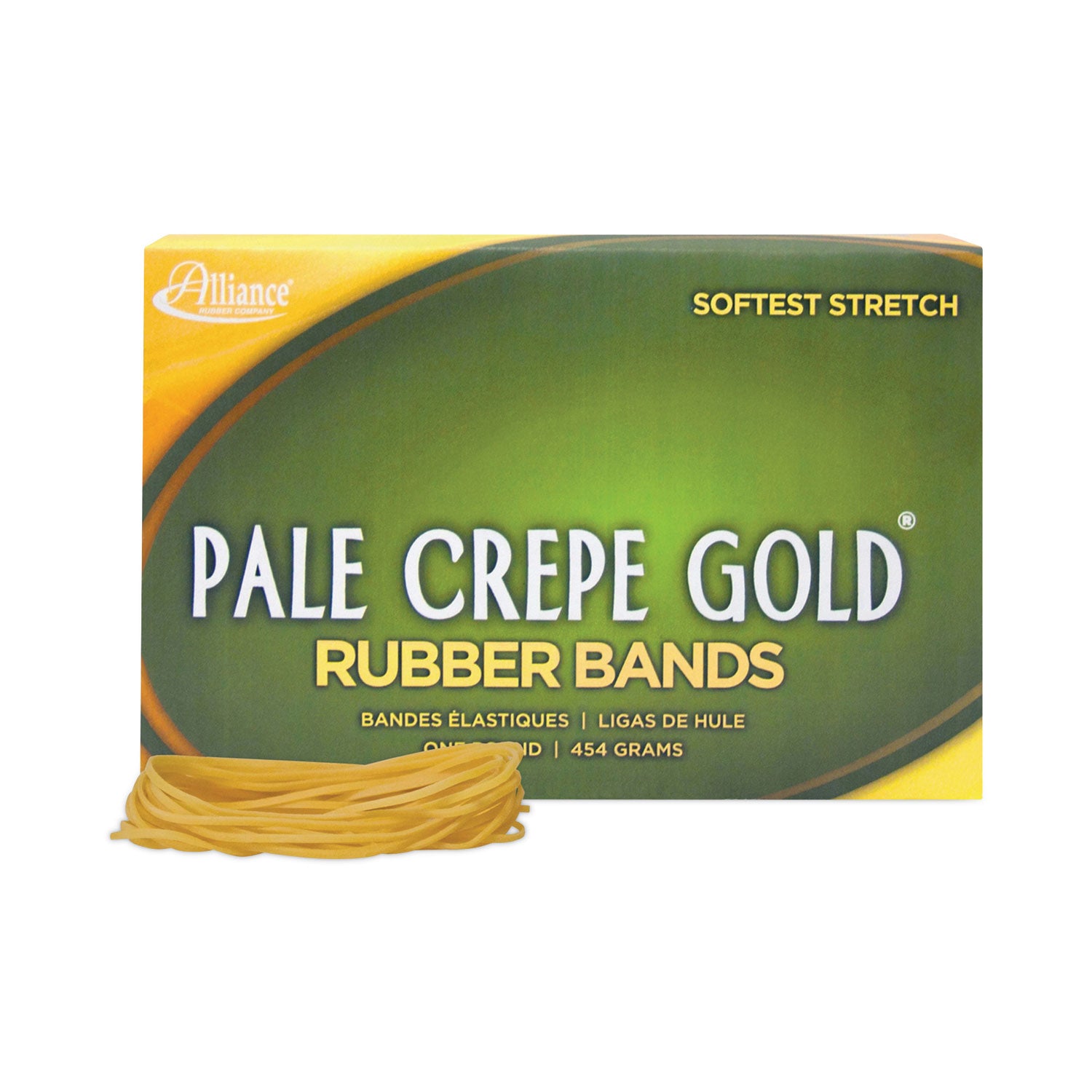 Alliance Pale Crepe Gold Rubber Bands, Size 19, 0.04" Gauge, Golden Crepe, 1 lb Box, 1,890/Box (20195)