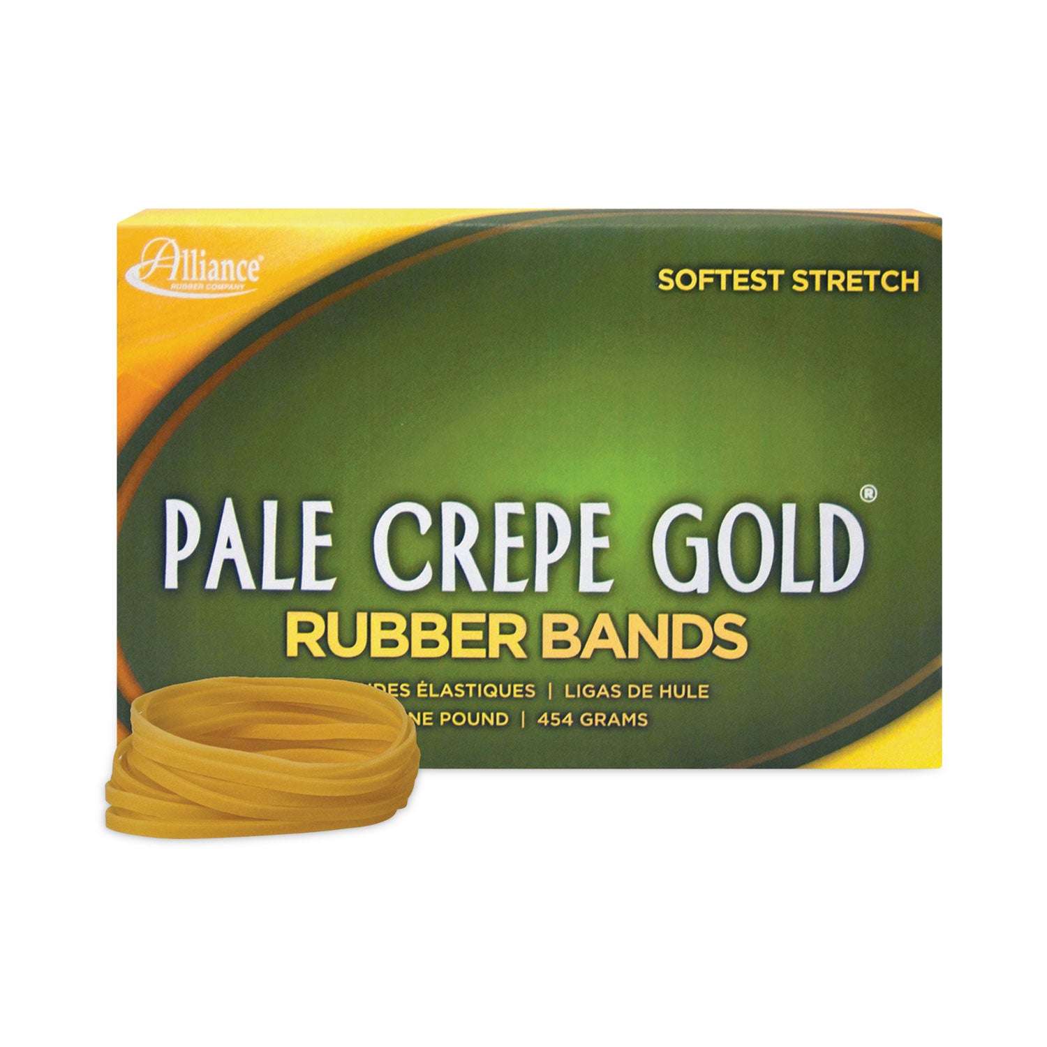 Alliance Pale Crepe Gold Rubber Bands, Size 32, 0.04" Gauge, Golden Crepe, 1 lb Box, 1,100/Box (20325)