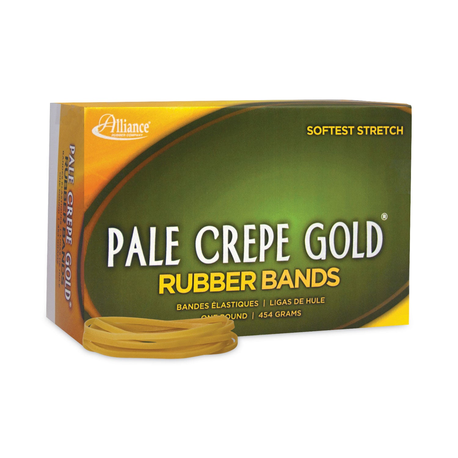 Alliance Pale Crepe Gold Rubber Bands, Size 33, 0.04" Gauge, Golden Crepe, 1 lb Box, 970/Box (20335)