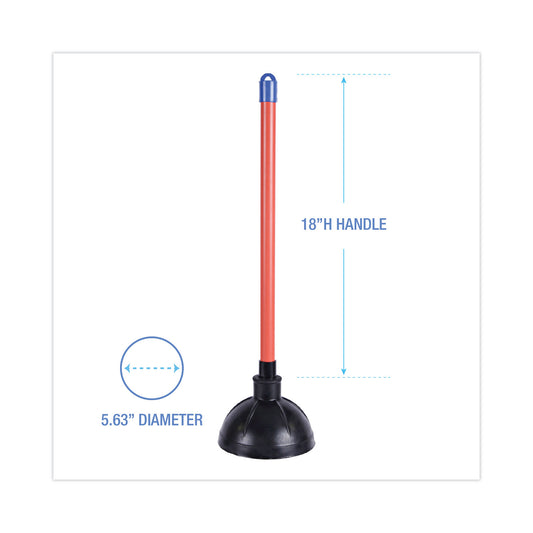 Boardwalk Toilet Plunger, 18" Plastic Handle, 5.63" dia, Red/Black, 6/Carton (09201)