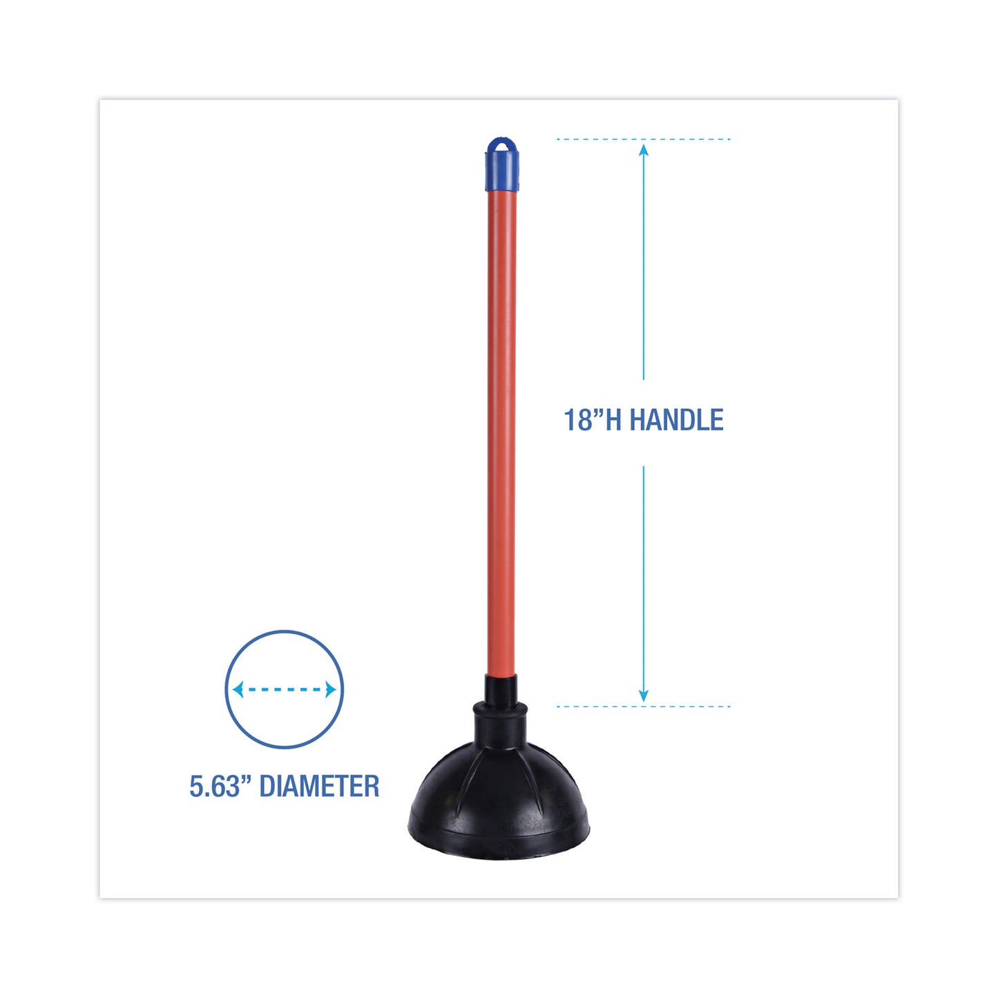 Boardwalk Toilet Plunger, 18" Plastic Handle, 5.63" dia, Red/Black (09201EA)