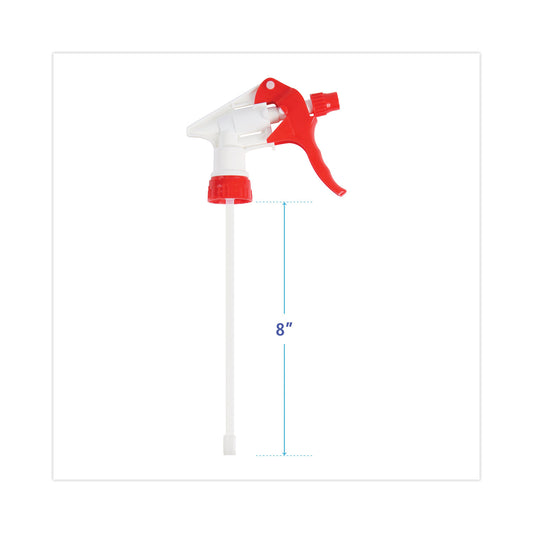 Boardwalk Trigger Sprayer 250, 8" Tube, Fits 16-24 oz Bottles, Red/White, 24/Carton (09227)