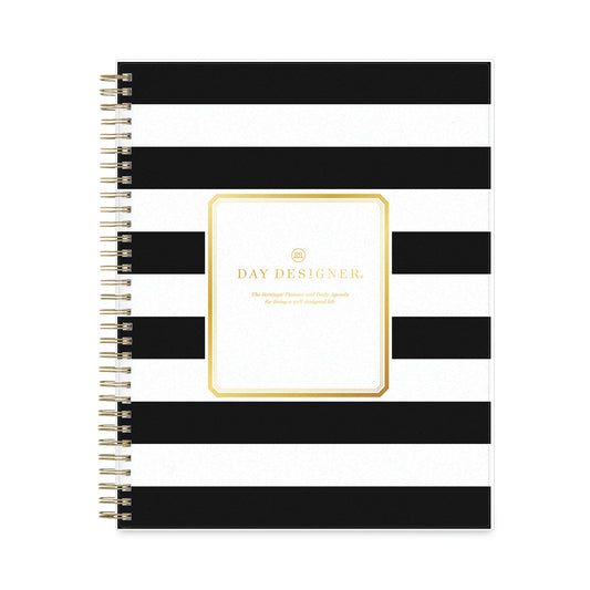 Blue Sky Day Designer Daily/Monthly Frosted Planner, Rugby Stripe Artwork, 10 x 8, Black/White Cover, 12-Month (July-June): 2024-2025 (137885)