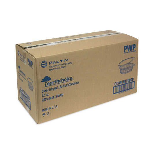 Pactiv EarthChoice Recycled PET Hinged Container, 12 oz, 4.92 x 5.87 x 1.89, Clear, Plastic, 200/Carton (0CA910120000)