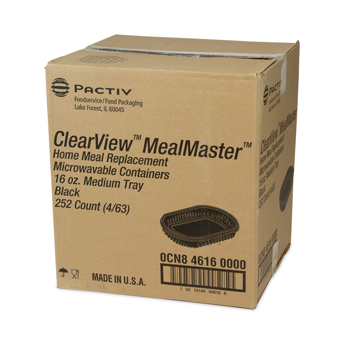 Pactiv EarthChoice MealMaster Container, 16 oz, 8.13 x 6.5 x 1, Black, Plastic, 252/Carton (0CN846160000)