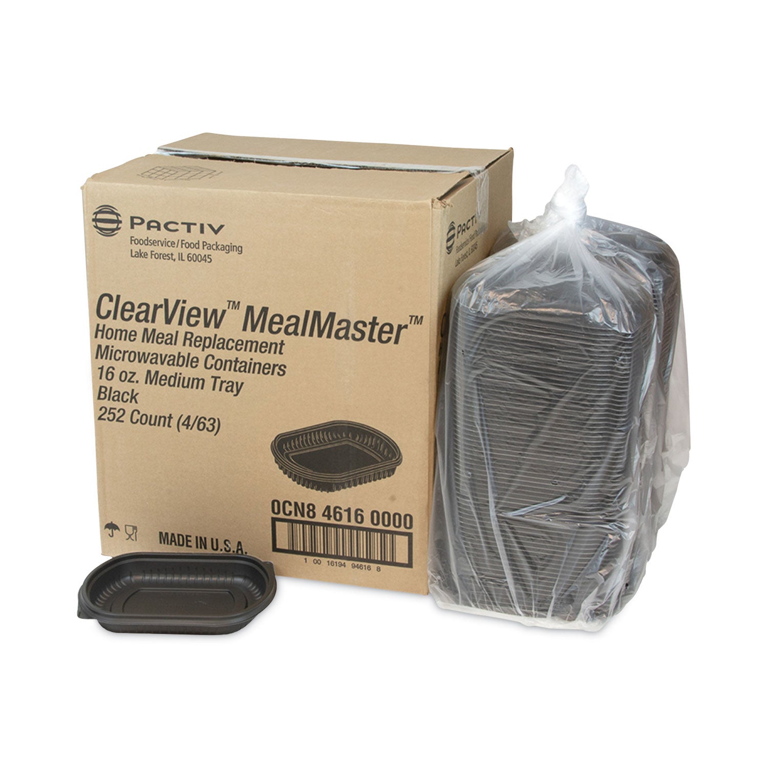 Pactiv EarthChoice MealMaster Container, 16 oz, 8.13 x 6.5 x 1, Black, Plastic, 252/Carton (0CN846160000)