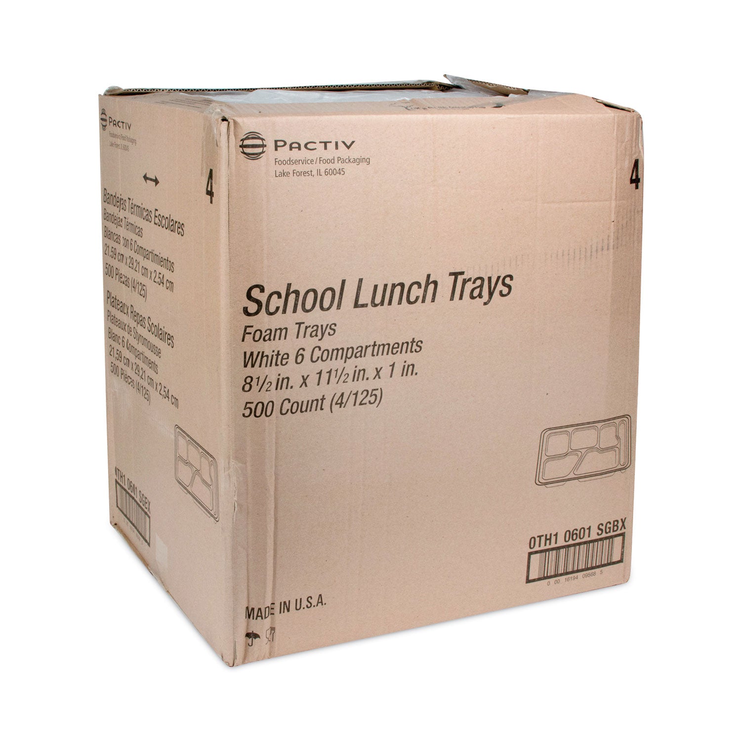 Pactiv Foam School Trays, 6-Compartment Tray, 8.5 x 11.5 x 1.25, White, 500/Carton (0TH10601SGBX)