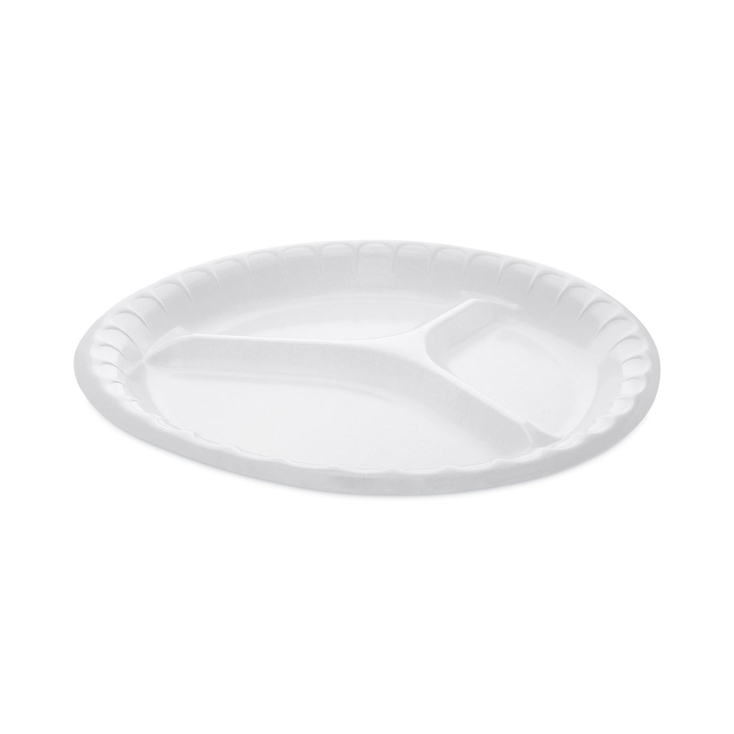 Pactiv Placesetter Deluxe Laminated Foam Dinnerware, 3-Compartment Plate, 10.25" dia, White, 540/Carton (0TK10044000Y)