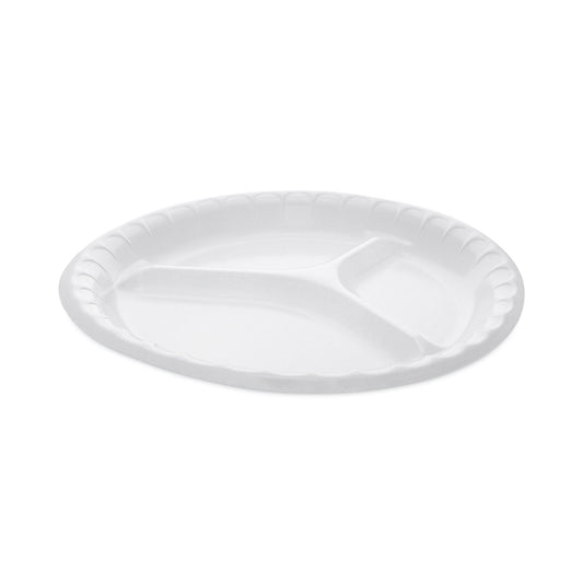 Pactiv Placesetter Deluxe Laminated Foam Dinnerware, 3-Compartment Plate, 10.25" dia, White, 540/Carton (0TK10044000Y)