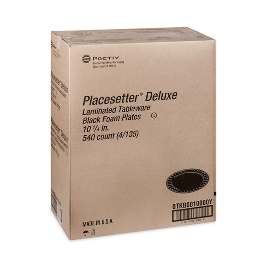 Pactiv Placesetter Deluxe Laminated Foam Dinnerware, Plate, 10.25" dia, Black, 540/Carton (0TKB0010000Y)