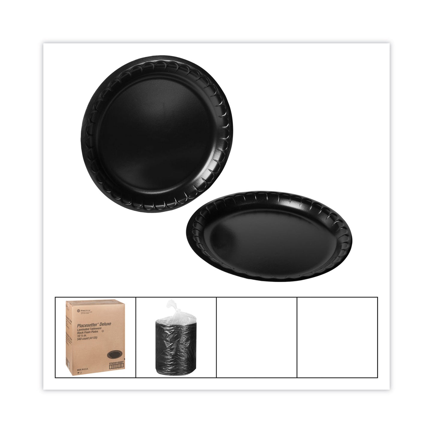 Pactiv Placesetter Deluxe Laminated Foam Dinnerware, Plate, 10.25" dia, Black, 540/Carton (0TKB0010000Y)