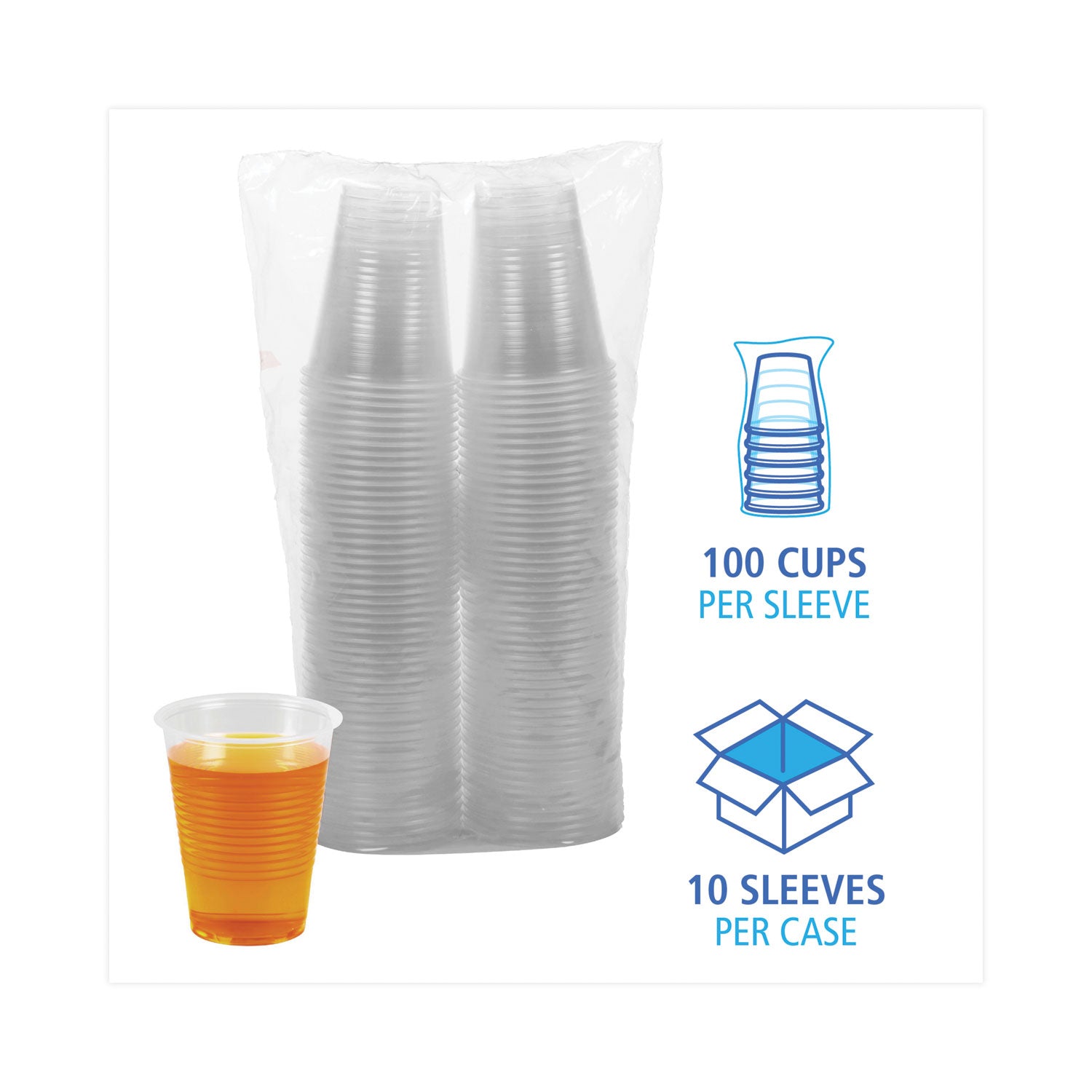 Boardwalk Translucent Plastic Cold Cups, 10 oz, Polypropylene, 100 Cups/Sleeve, 10 Sleeves/Carton (TRANSCUP10CT)