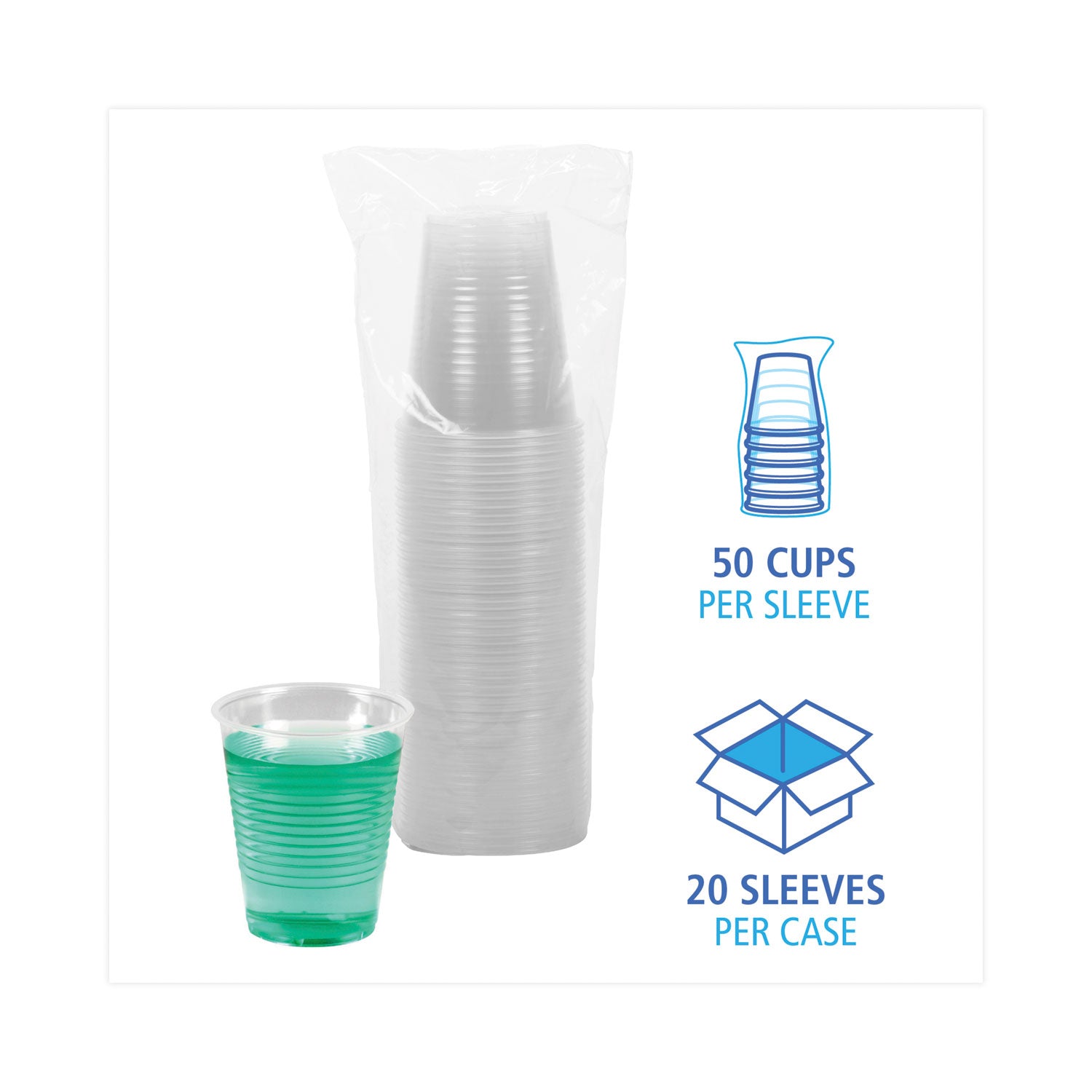 Boardwalk Translucent Plastic Cold Cups, 12 oz, Polypropylene, 50 Cups/Sleeve, 20 Sleeves/Carton (TRANSCUP12CT)