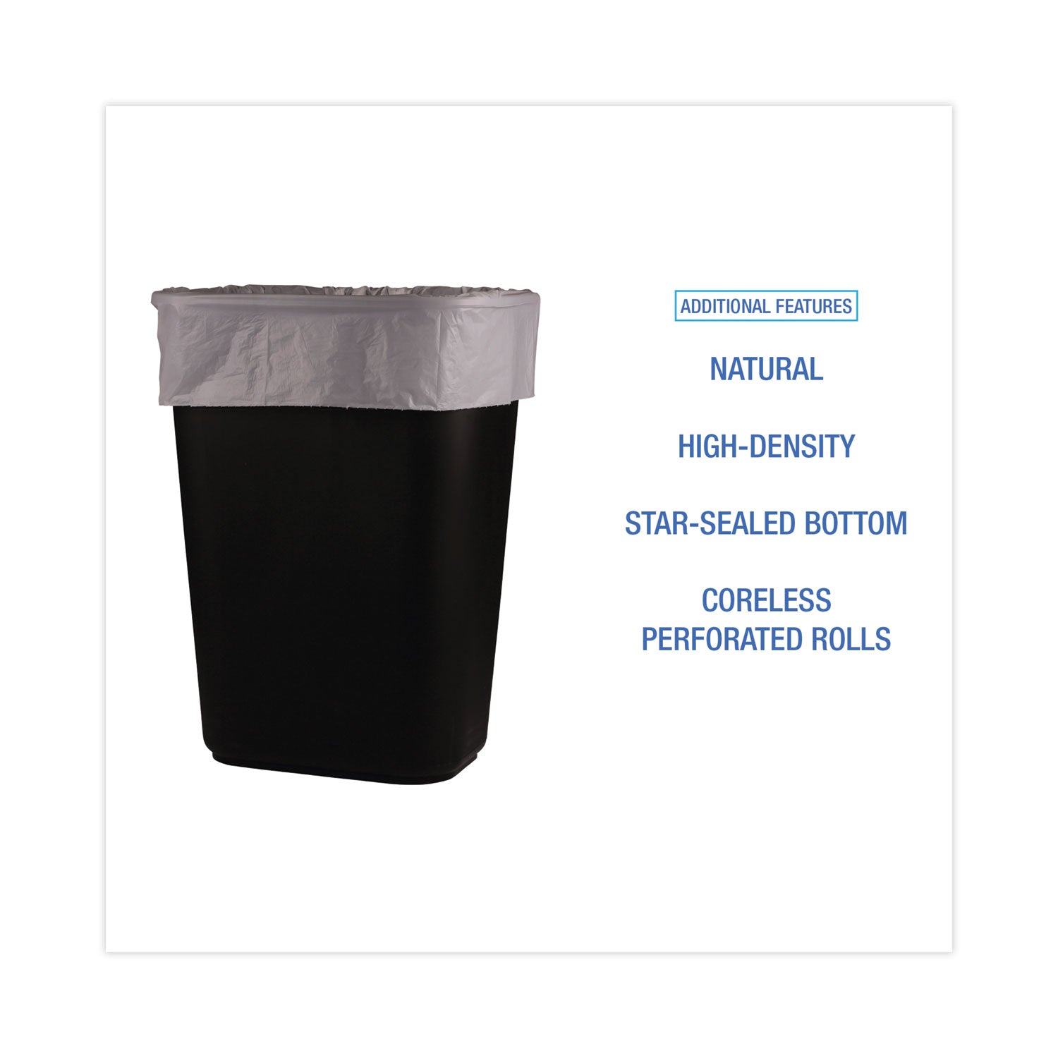 Boardwalk High-Density Can Liners, 16 gal, 6 mic, 24" x 33", Natural, Perforated Roll, 50 Bags/Roll, 20 Rolls/Carton (243306)