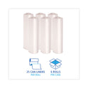 Boardwalk High-Density Can Liners, 45 gal, 19 mic, 40" x 46", Natural, Perforated Roll, 25 Bags/Roll, 6 Rolls/Carton (404622)