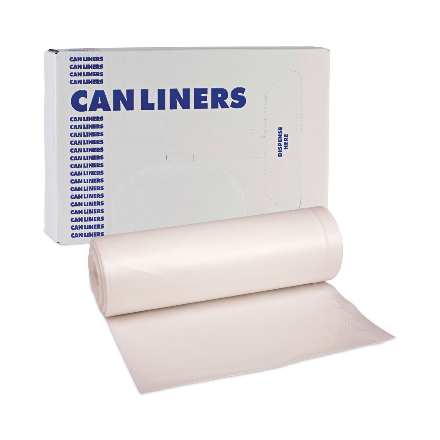 Boardwalk High-Density Can Liners, 45 gal, 19 mic, 40" x 46", Natural, Perforated Roll, 25 Bags/Roll, 6 Rolls/Carton (404622)