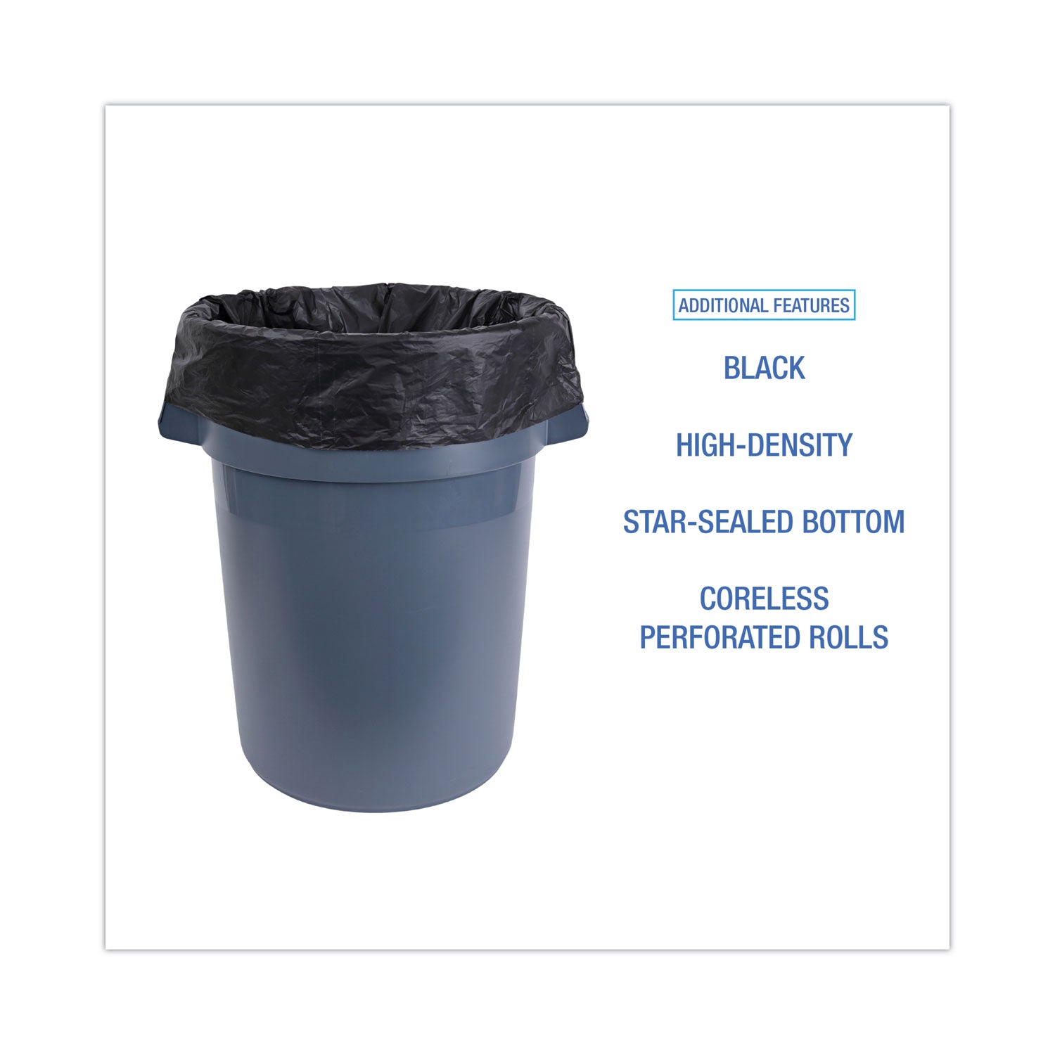 Boardwalk High-Density Can Liners, 45 gal, 19 mic, 40" x 46", Black, Perforated Roll, 25 Bags/Roll, 6 Rolls/Carton (404622BLK)