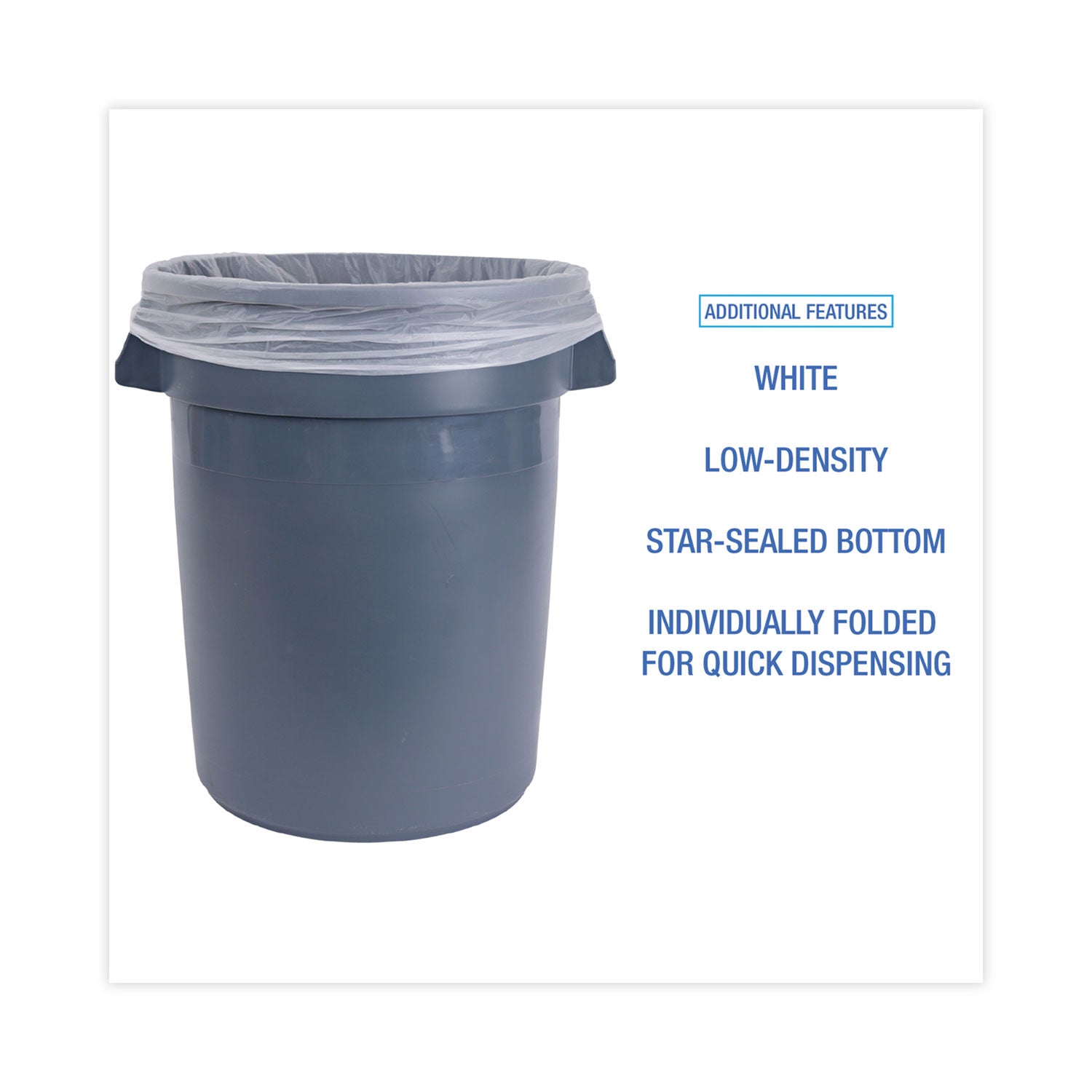 Boardwalk Linear Low Density Industrial Can Liners, 30 gal, 0.7 mil, 30" x 36", White, Flat Pack, 200/Carton (VW3036X)