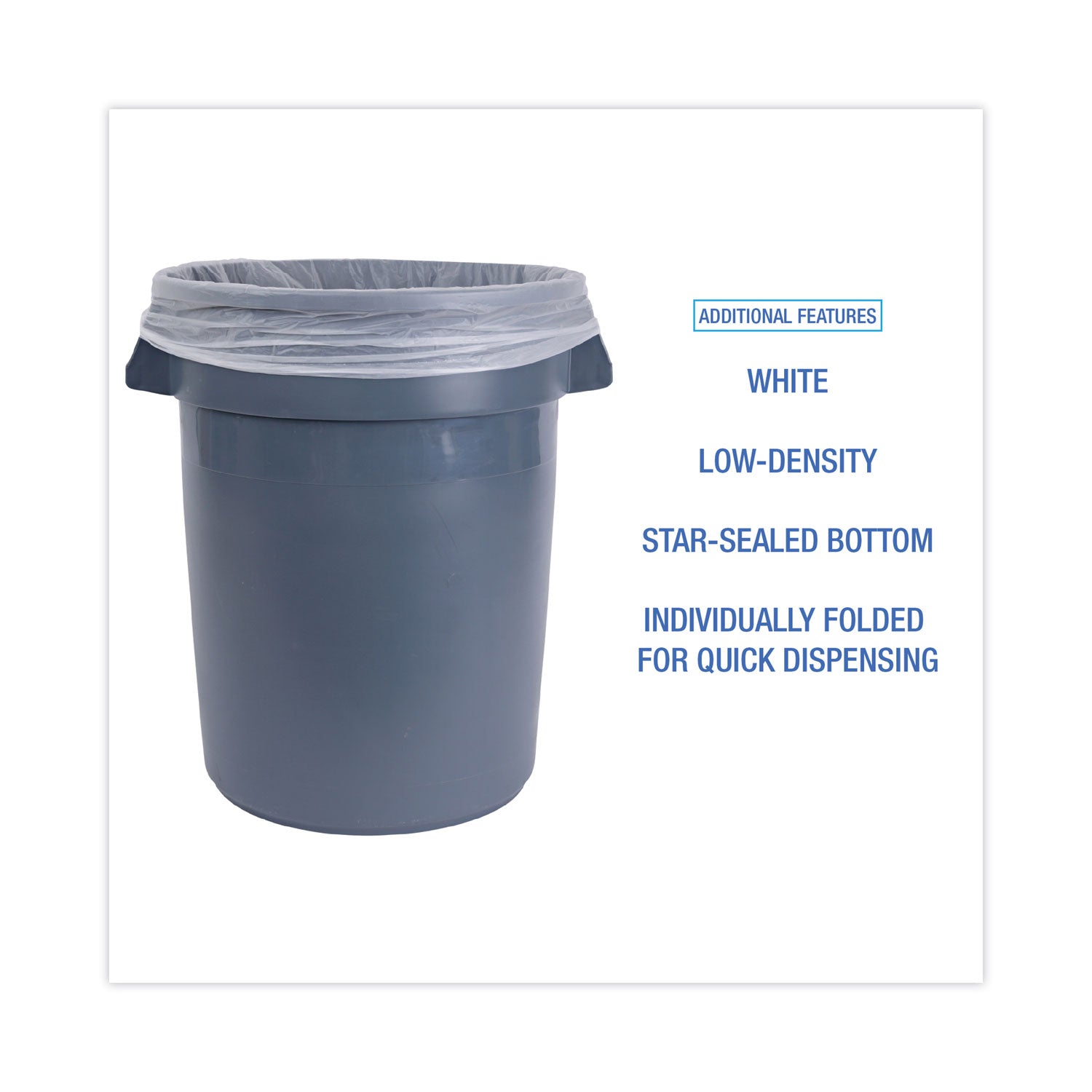 Boardwalk Linear Low Density Industrial Can Liners, 30 gal, 0.9 mil, 30" x 36", White, Flat Pack, 100/Carton (W3036X)