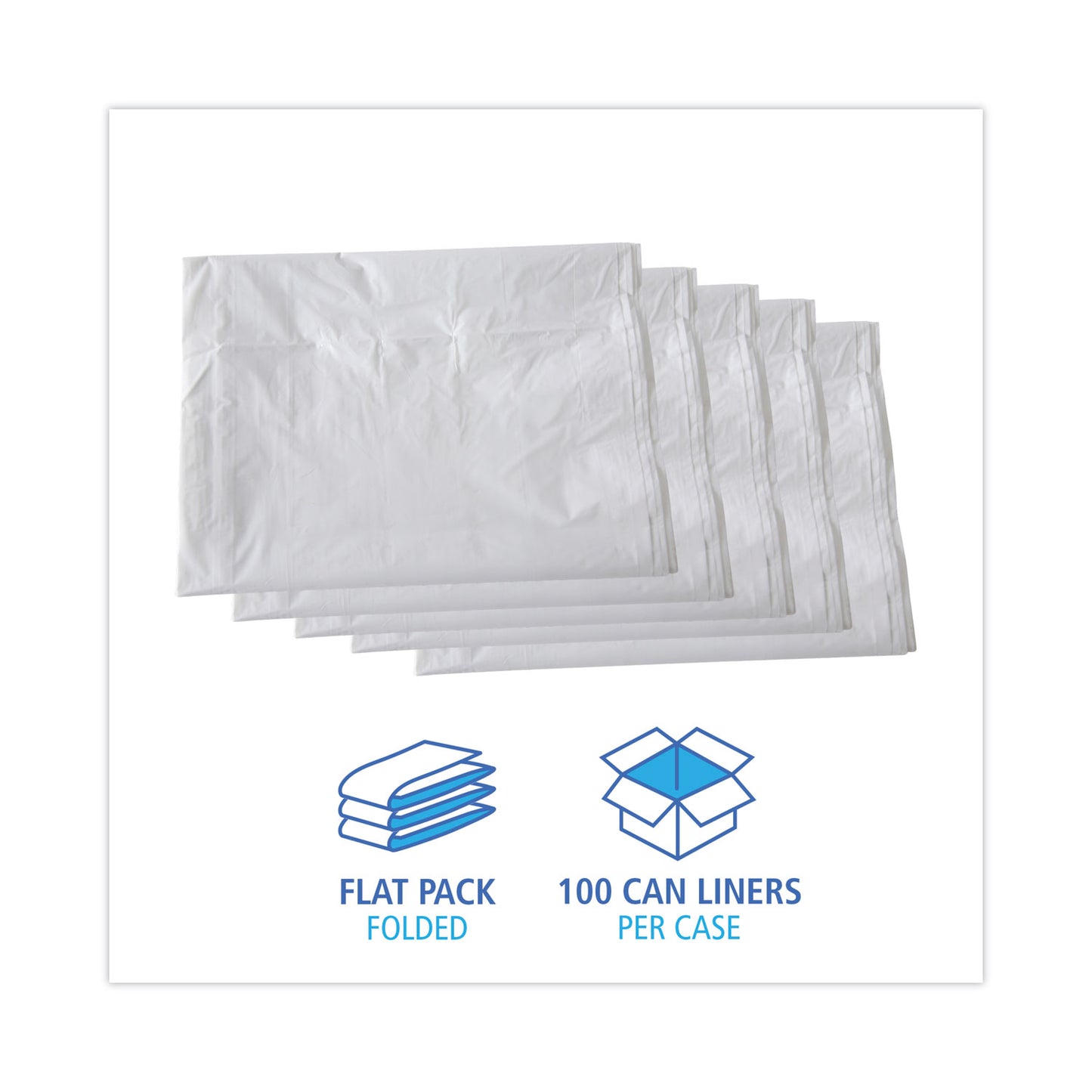 Boardwalk Linear Low Density Industrial Can Liners, 60 gal, 0.9 mil, 38" x 58", White, Flat Pack, 100/Carton (W3858X)