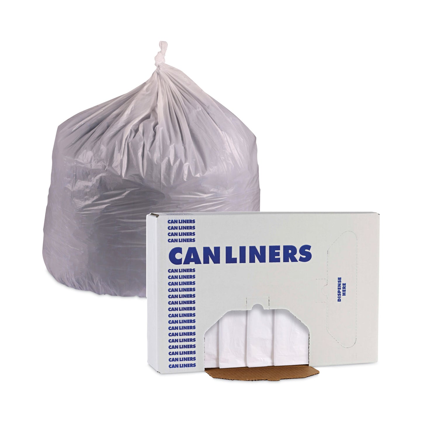 Boardwalk Linear Low Density Industrial Can Liners, 60 gal, 0.9 mil, 38" x 58", White, Flat Pack, 100/Carton (W3858X)