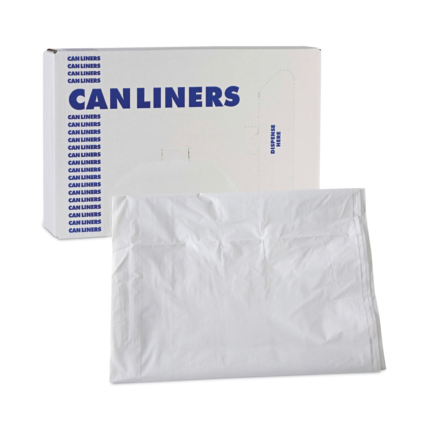 Boardwalk Linear Low Density Industrial Can Liners, 60 gal, 0.9 mil, 38" x 58", White, Flat Pack, 100/Carton (W3858X)
